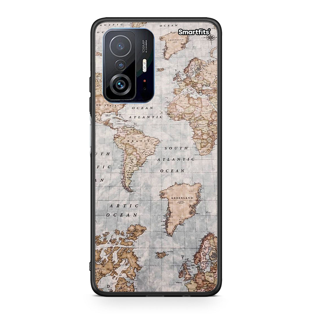 Xiaomi 11T / 11T Pro World Map Θήκη από τη Smartfits με σχέδιο στο πίσω μέρος και μαύρο περίβλημα | Smartphone case with colorful back and black bezels by Smartfits