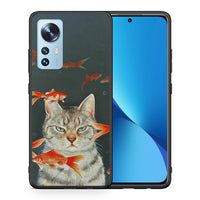 Thumbnail for Θήκη Xiaomi 12/12X 5G Cat Goldfish από τη Smartfits με σχέδιο στο πίσω μέρος και μαύρο περίβλημα | Xiaomi 12/12X 5G Cat Goldfish case with colorful back and black bezels