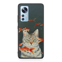 Thumbnail for Xiaomi 12/12X 5G Cat Goldfish θήκη από τη Smartfits με σχέδιο στο πίσω μέρος και μαύρο περίβλημα | Smartphone case with colorful back and black bezels by Smartfits