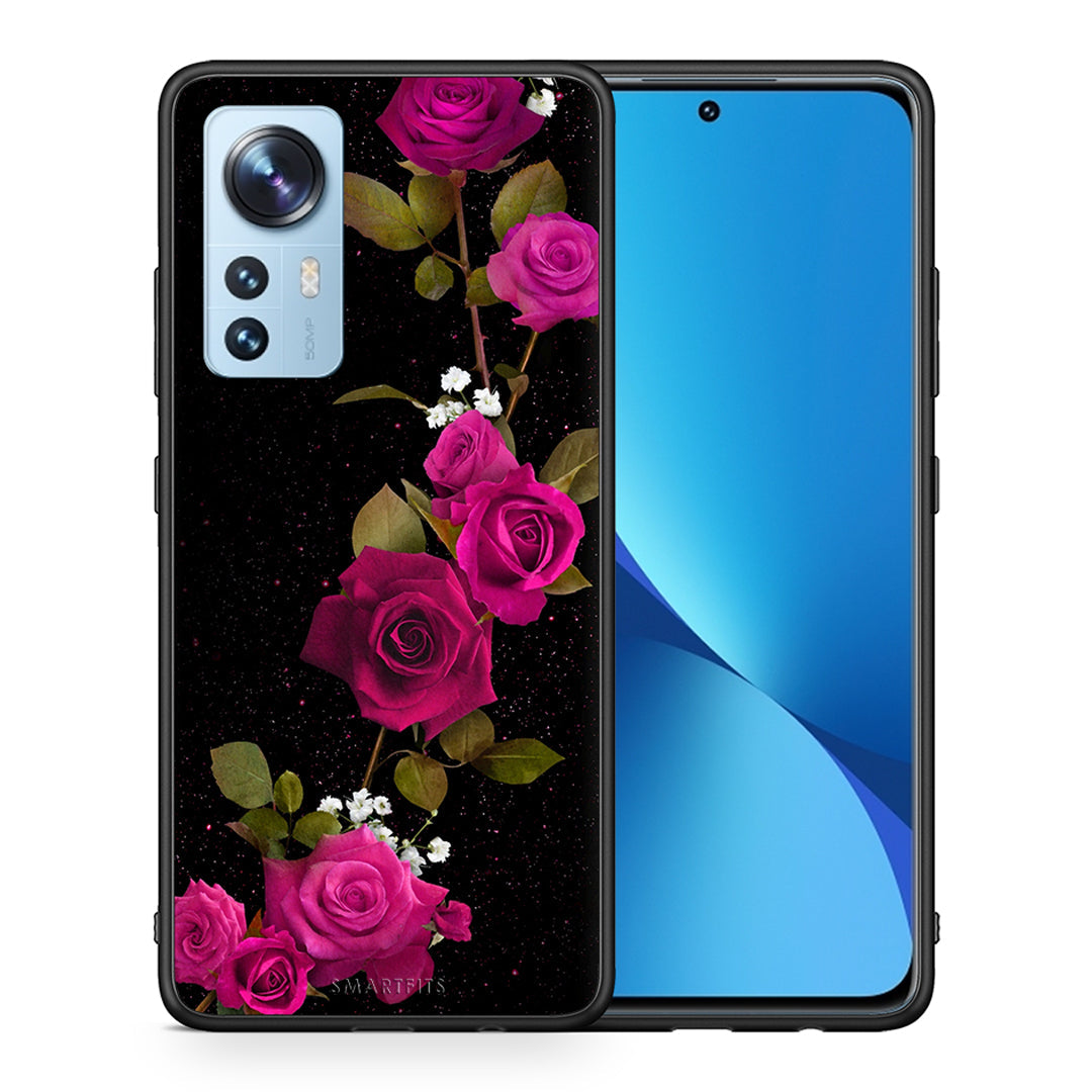 Θήκη Xiaomi 12/12X 5G Red Roses Flower από τη Smartfits με σχέδιο στο πίσω μέρος και μαύρο περίβλημα | Xiaomi 12/12X 5G Red Roses Flower case with colorful back and black bezels