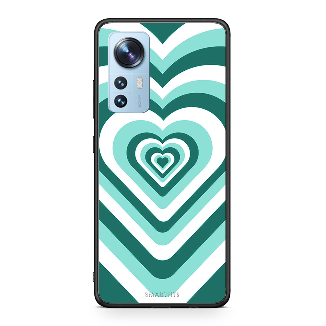 Xiaomi 12/12X 5G Green Hearts θήκη από τη Smartfits με σχέδιο στο πίσω μέρος και μαύρο περίβλημα | Smartphone case with colorful back and black bezels by Smartfits