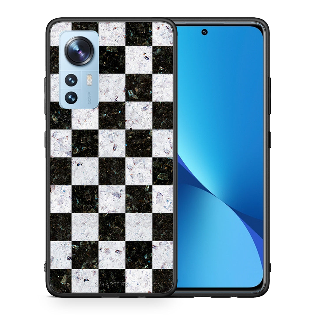 Θήκη Xiaomi 12/12X 5G Square Geometric Marble από τη Smartfits με σχέδιο στο πίσω μέρος και μαύρο περίβλημα | Xiaomi 12/12X 5G Square Geometric Marble case with colorful back and black bezels