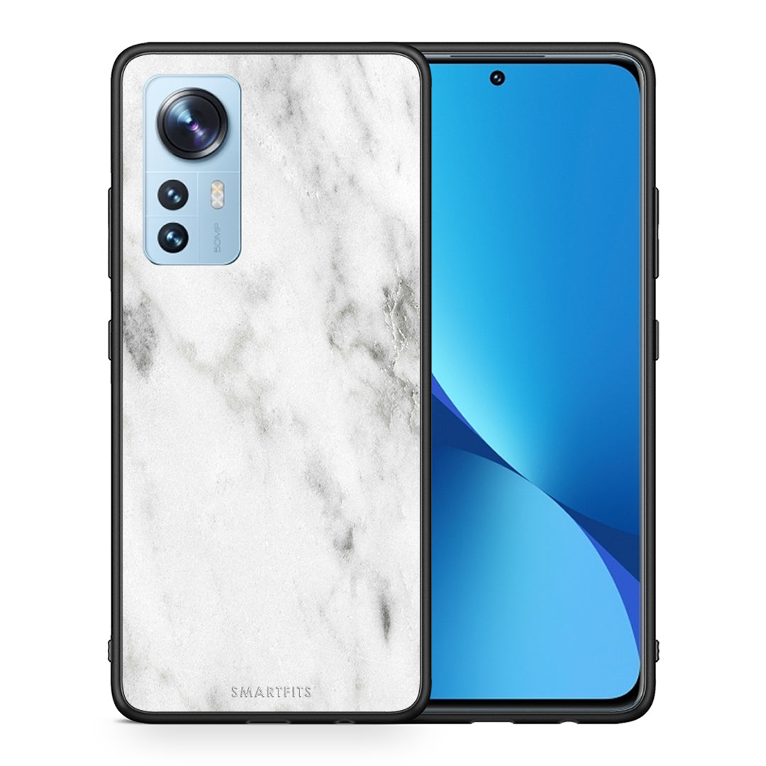 Θήκη Xiaomi 12/12X 5G White Marble από τη Smartfits με σχέδιο στο πίσω μέρος και μαύρο περίβλημα | Xiaomi 12/12X 5G White Marble case with colorful back and black bezels