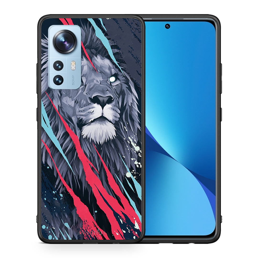 Θήκη Xiaomi 12/12X 5G Lion Designer PopArt από τη Smartfits με σχέδιο στο πίσω μέρος και μαύρο περίβλημα | Xiaomi 12/12X 5G Lion Designer PopArt case with colorful back and black bezels