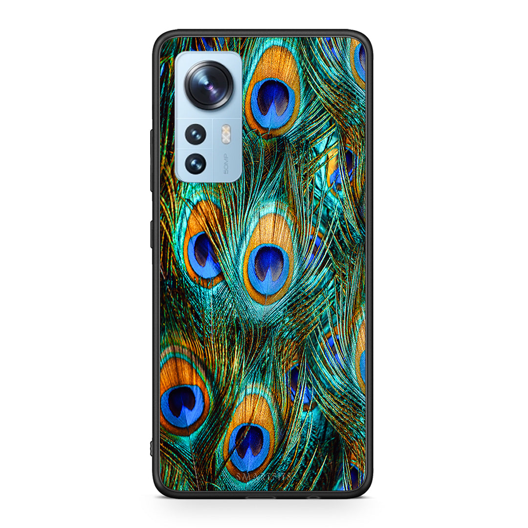 Xiaomi 12/12X 5G Real Peacock Feathers θήκη από τη Smartfits με σχέδιο στο πίσω μέρος και μαύρο περίβλημα | Smartphone case with colorful back and black bezels by Smartfits