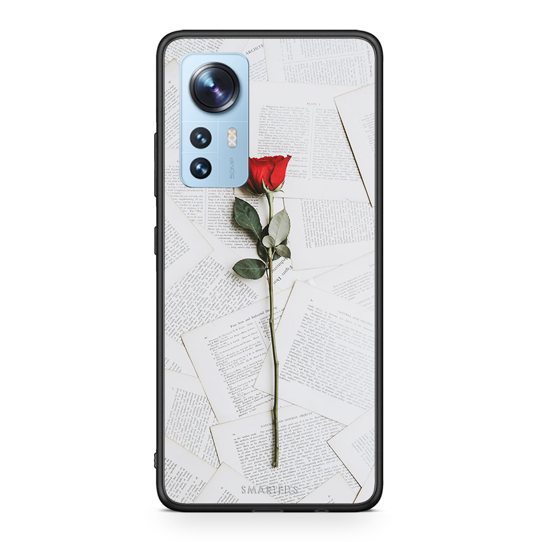 Xiaomi 12/12X 5G Red Rose θήκη από τη Smartfits με σχέδιο στο πίσω μέρος και μαύρο περίβλημα | Smartphone case with colorful back and black bezels by Smartfits