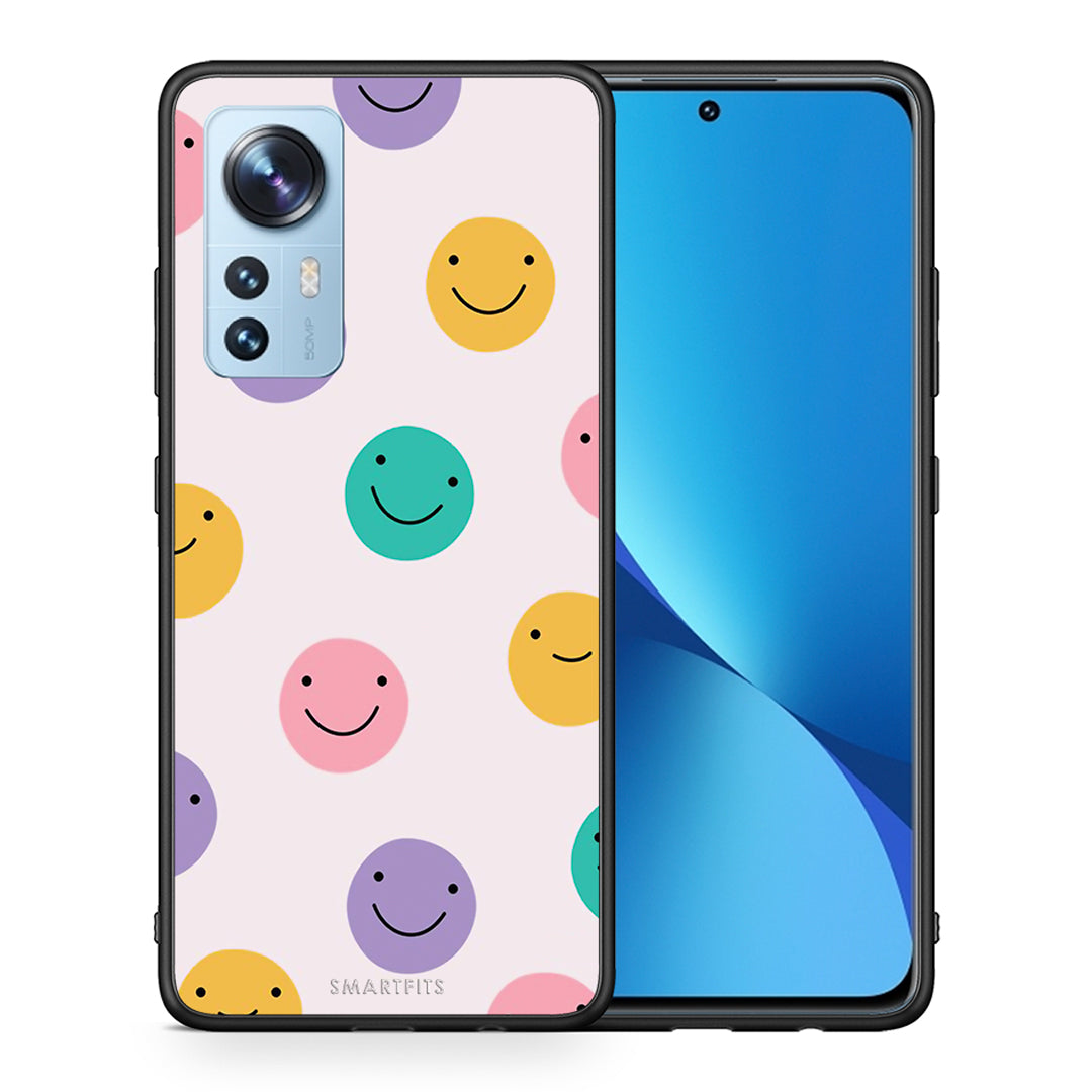 Θήκη Xiaomi 12/12X 5G Smiley Faces από τη Smartfits με σχέδιο στο πίσω μέρος και μαύρο περίβλημα | Xiaomi 12/12X 5G Smiley Faces case with colorful back and black bezels