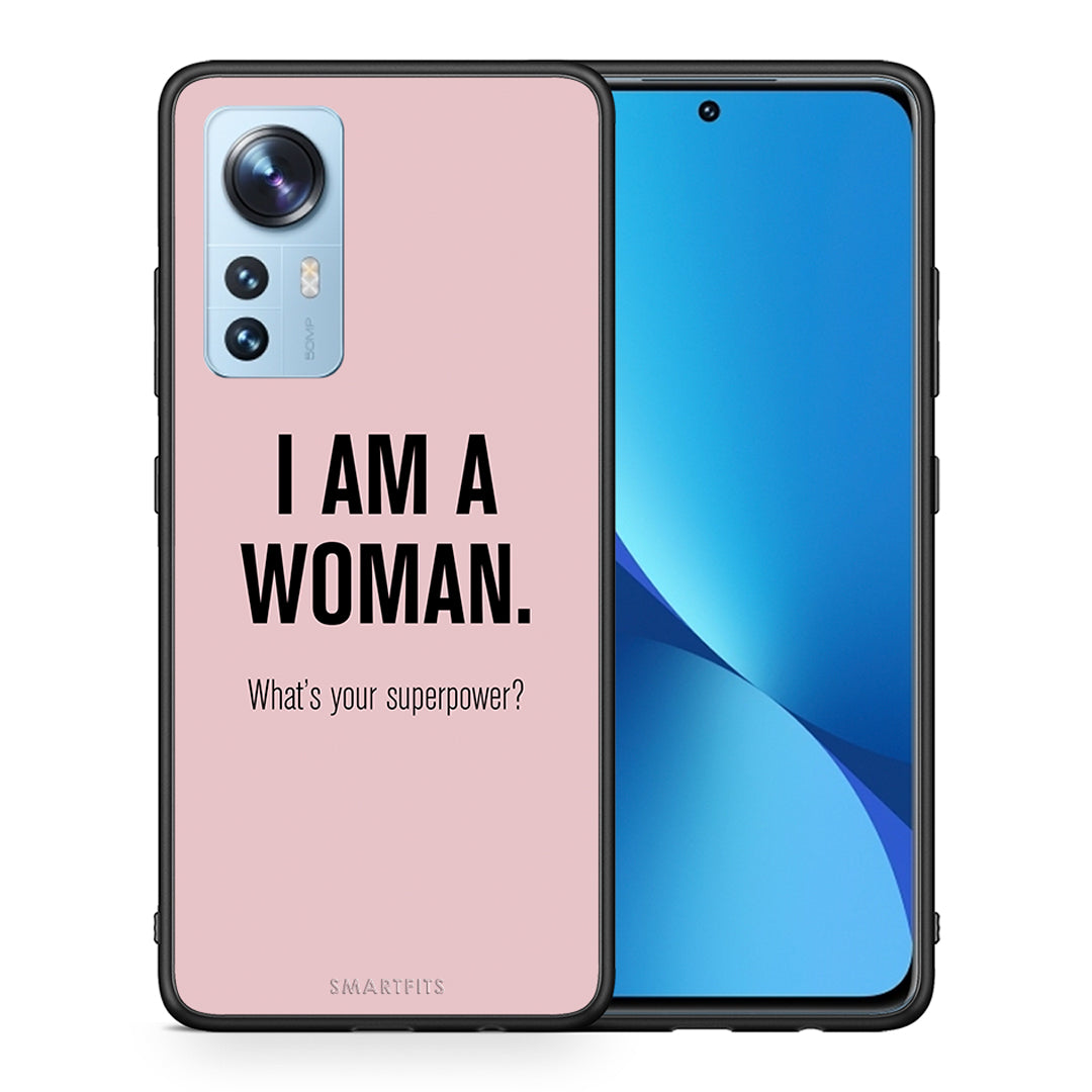 Θήκη Xiaomi 12/12X 5G Superpower Woman από τη Smartfits με σχέδιο στο πίσω μέρος και μαύρο περίβλημα | Xiaomi 12/12X 5G Superpower Woman case with colorful back and black bezels