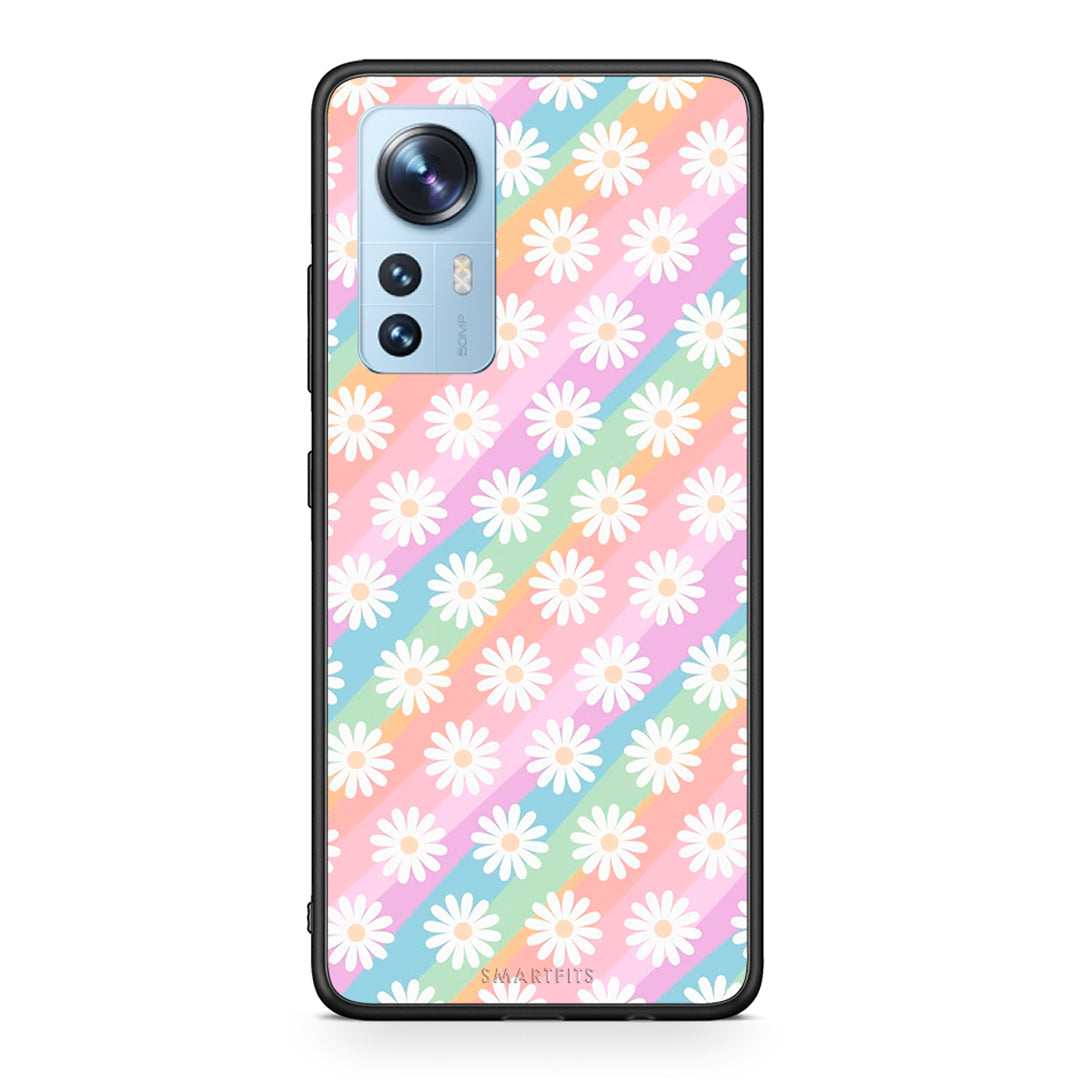 Xiaomi 12/12X 5G White Daisies θήκη από τη Smartfits με σχέδιο στο πίσω μέρος και μαύρο περίβλημα | Smartphone case with colorful back and black bezels by Smartfits