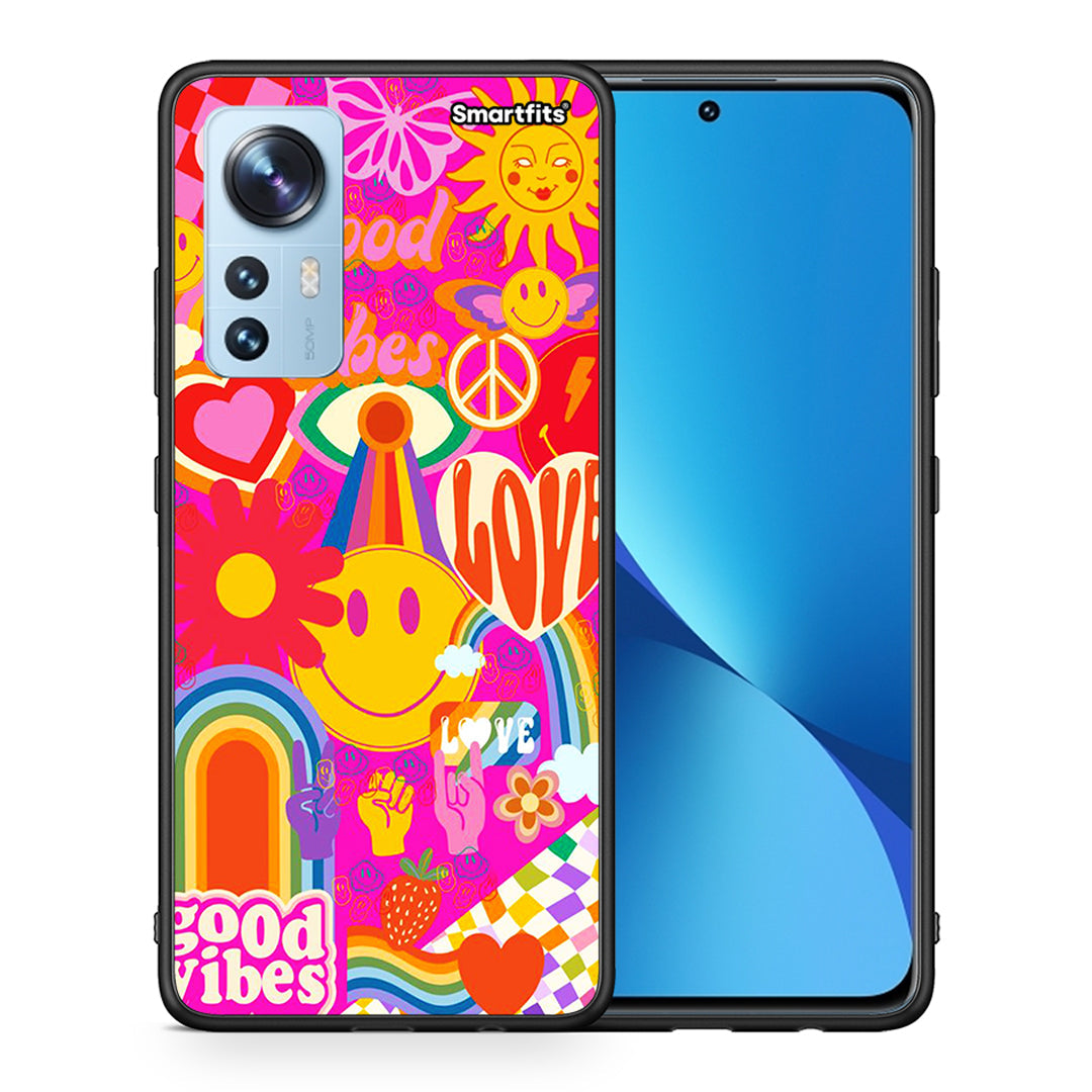 Θήκη Xiaomi 12/12X 5G Hippie Love από τη Smartfits με σχέδιο στο πίσω μέρος και μαύρο περίβλημα | Xiaomi 12/12X 5G Hippie Love case with colorful back and black bezels