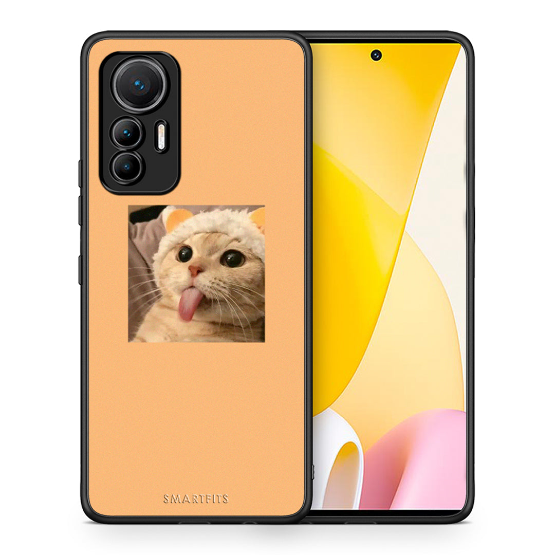 Θήκη Xiaomi 12 Lite 5G Cat Tongue από τη Smartfits με σχέδιο στο πίσω μέρος και μαύρο περίβλημα | Xiaomi 12 Lite 5G Cat Tongue case with colorful back and black bezels