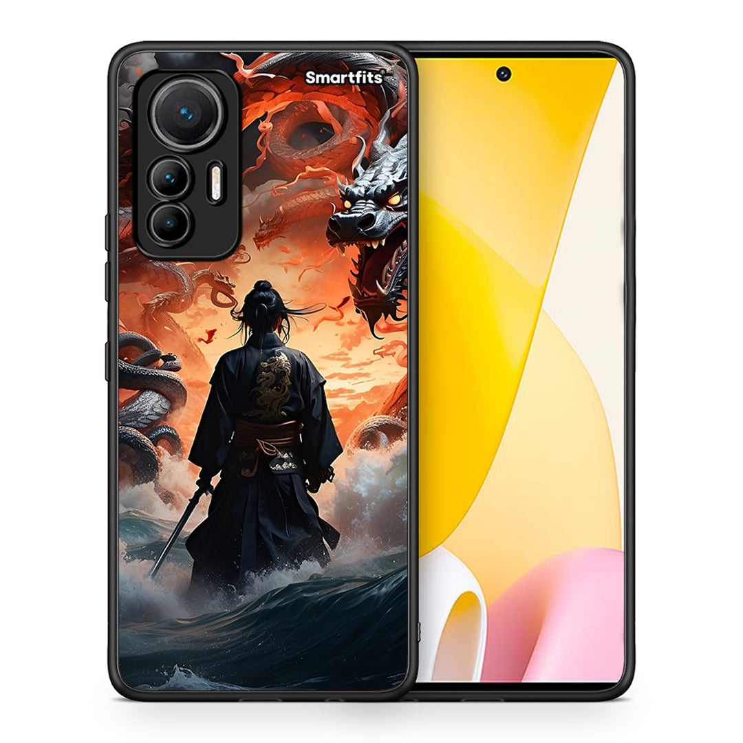 Θήκη Xiaomi 12 Lite 5G Dragons Fight από τη Smartfits με σχέδιο στο πίσω μέρος και μαύρο περίβλημα | Xiaomi 12 Lite 5G Dragons Fight case with colorful back and black bezels