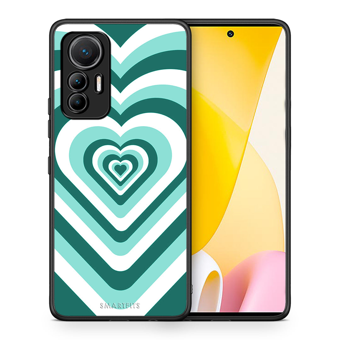 Θήκη Xiaomi 12 Lite 5G Green Hearts από τη Smartfits με σχέδιο στο πίσω μέρος και μαύρο περίβλημα | Xiaomi 12 Lite 5G Green Hearts case with colorful back and black bezels