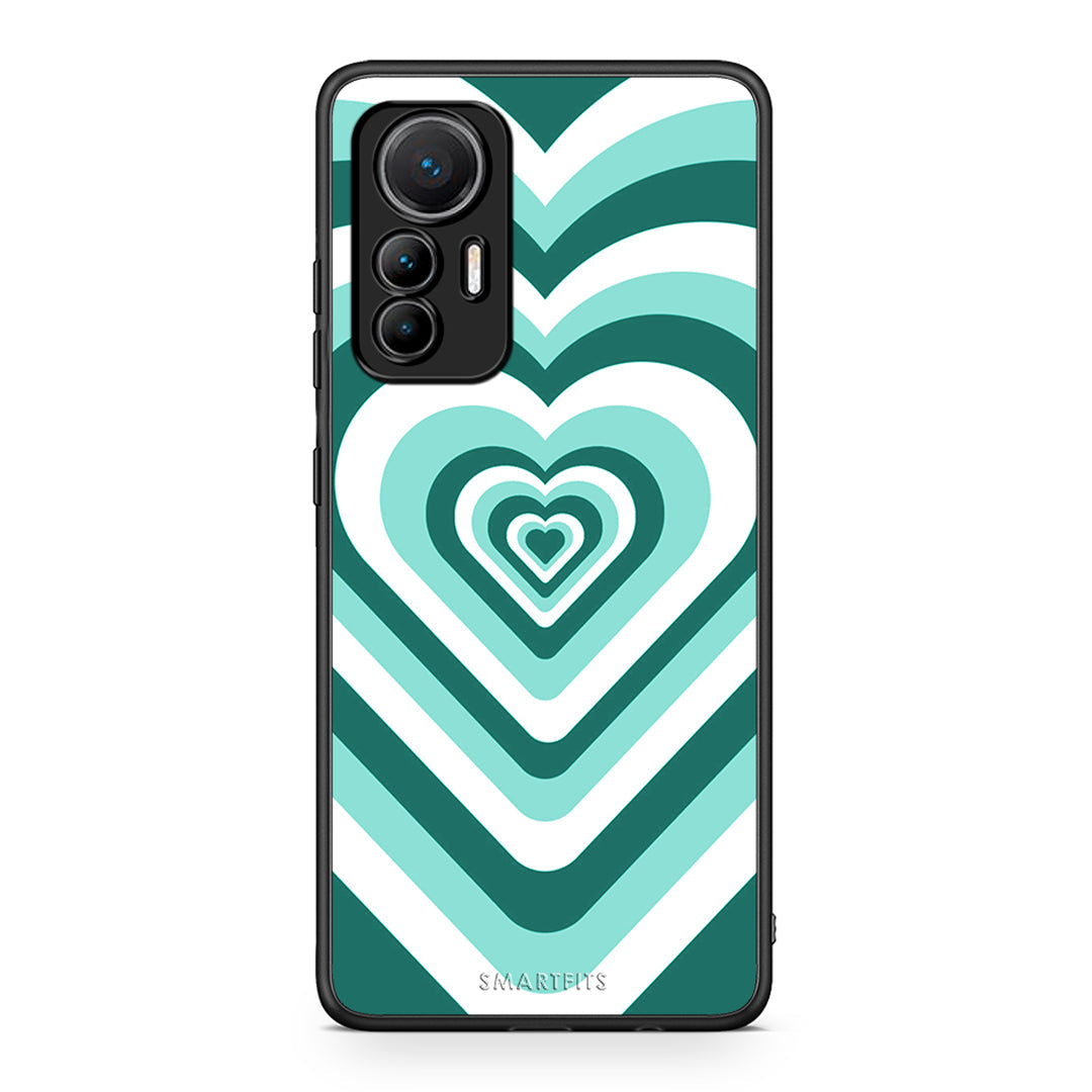 Xiaomi 12 Lite 5G Green Hearts θήκη από τη Smartfits με σχέδιο στο πίσω μέρος και μαύρο περίβλημα | Smartphone case with colorful back and black bezels by Smartfits