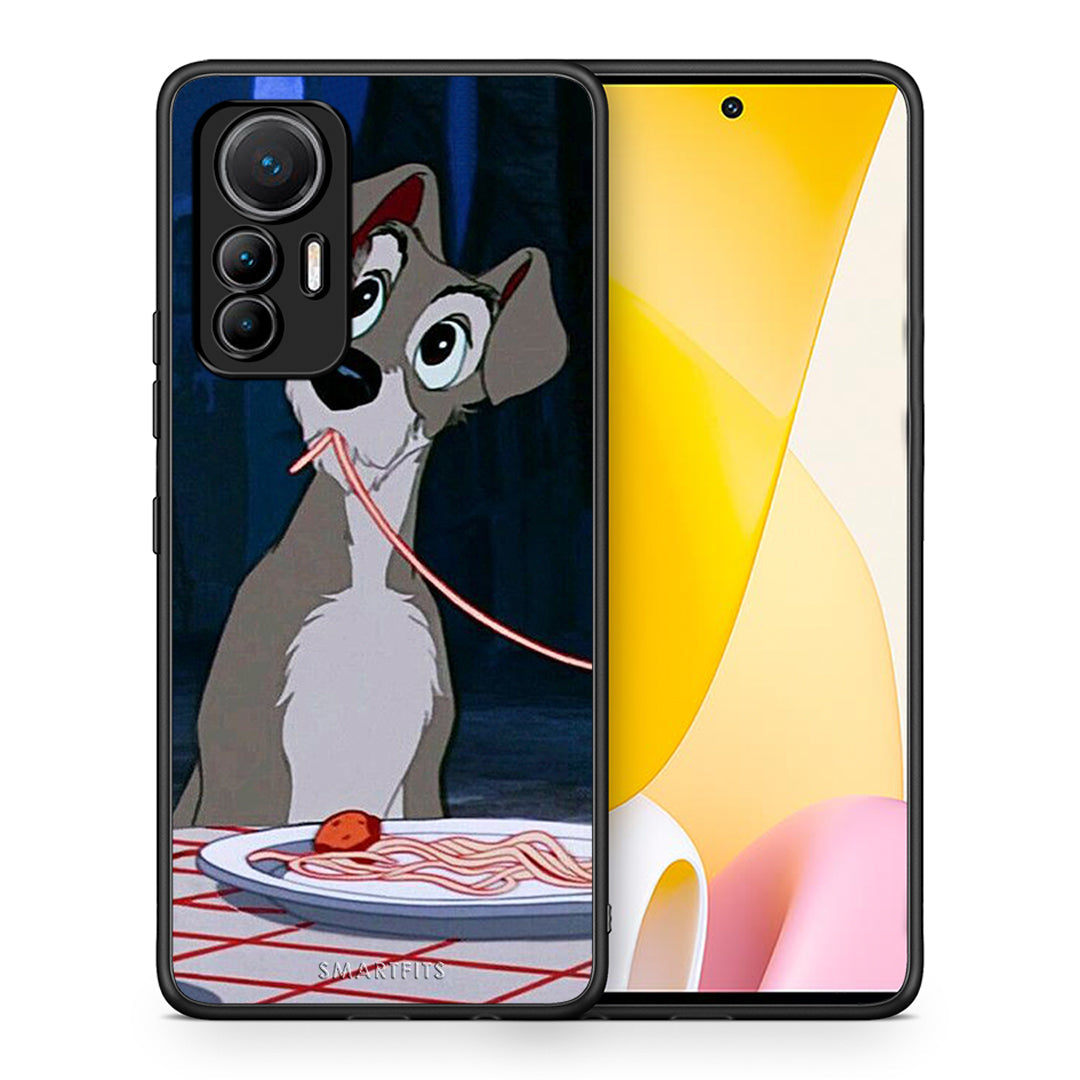 Θήκη Αγίου Βαλεντίνου Xiaomi 12 Lite 5G Lady And Tramp 1 από τη Smartfits με σχέδιο στο πίσω μέρος και μαύρο περίβλημα | Xiaomi 12 Lite 5G Lady And Tramp 1 case with colorful back and black bezels