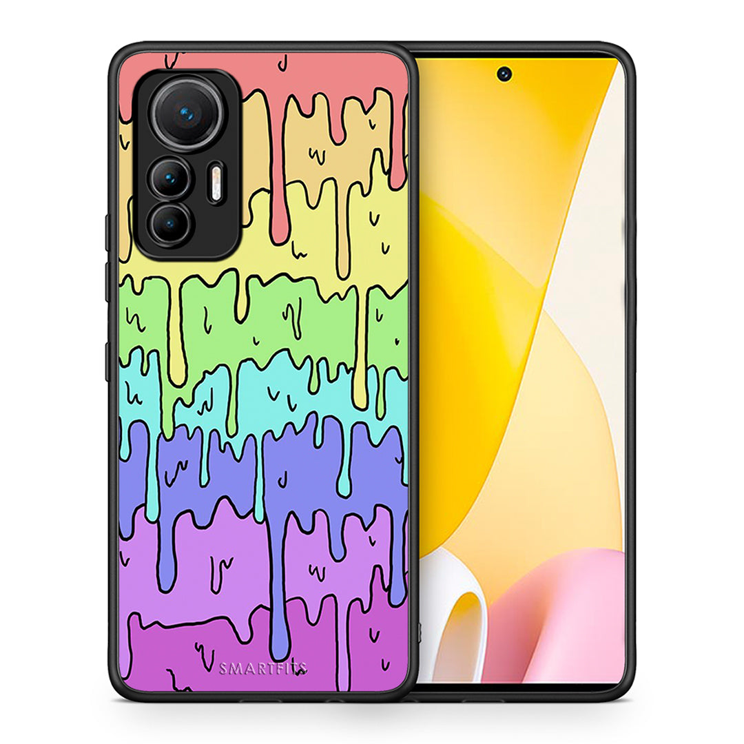 Θήκη Xiaomi 12 Lite 5G Melting Rainbow από τη Smartfits με σχέδιο στο πίσω μέρος και μαύρο περίβλημα | Xiaomi 12 Lite 5G Melting Rainbow case with colorful back and black bezels