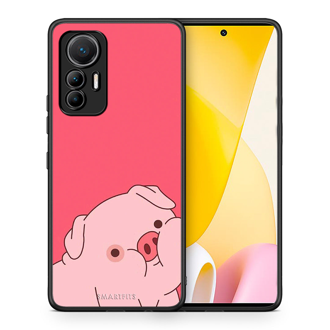 Θήκη Αγίου Βαλεντίνου Xiaomi 12 Lite 5G Pig Love 1 από τη Smartfits με σχέδιο στο πίσω μέρος και μαύρο περίβλημα | Xiaomi 12 Lite 5G Pig Love 1 case with colorful back and black bezels