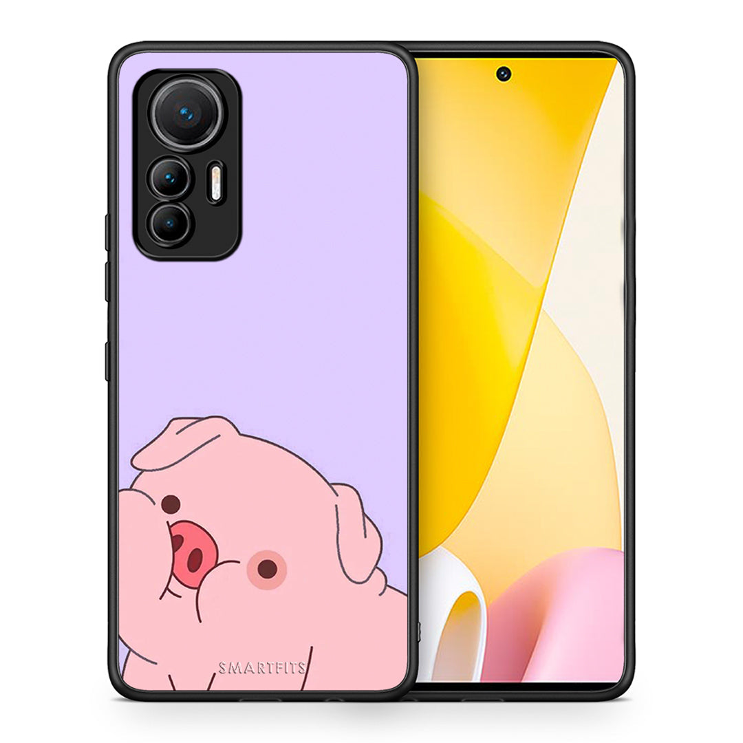 Θήκη Αγίου Βαλεντίνου Xiaomi 12 Lite 5G Pig Love 2 από τη Smartfits με σχέδιο στο πίσω μέρος και μαύρο περίβλημα | Xiaomi 12 Lite 5G Pig Love 2 case with colorful back and black bezels