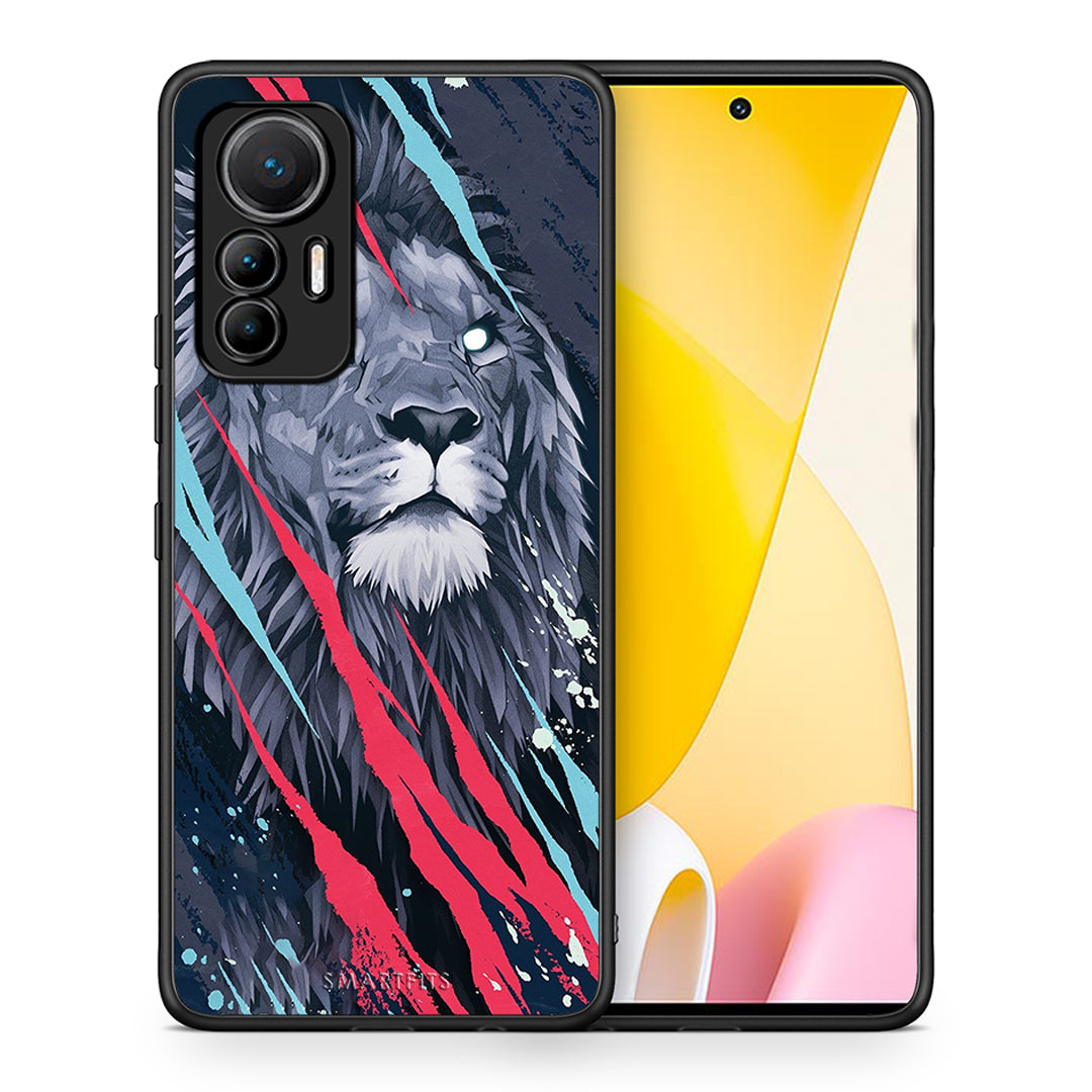 Θήκη Xiaomi 12 Lite 5G Lion Designer PopArt από τη Smartfits με σχέδιο στο πίσω μέρος και μαύρο περίβλημα | Xiaomi 12 Lite 5G Lion Designer PopArt case with colorful back and black bezels