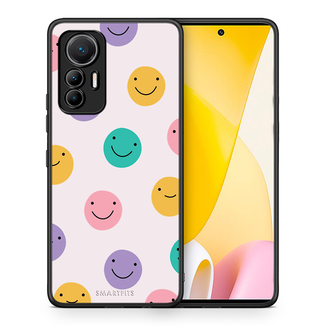 Θήκη Xiaomi 12 Lite 5G Smiley Faces από τη Smartfits με σχέδιο στο πίσω μέρος και μαύρο περίβλημα | Xiaomi 12 Lite 5G Smiley Faces case with colorful back and black bezels