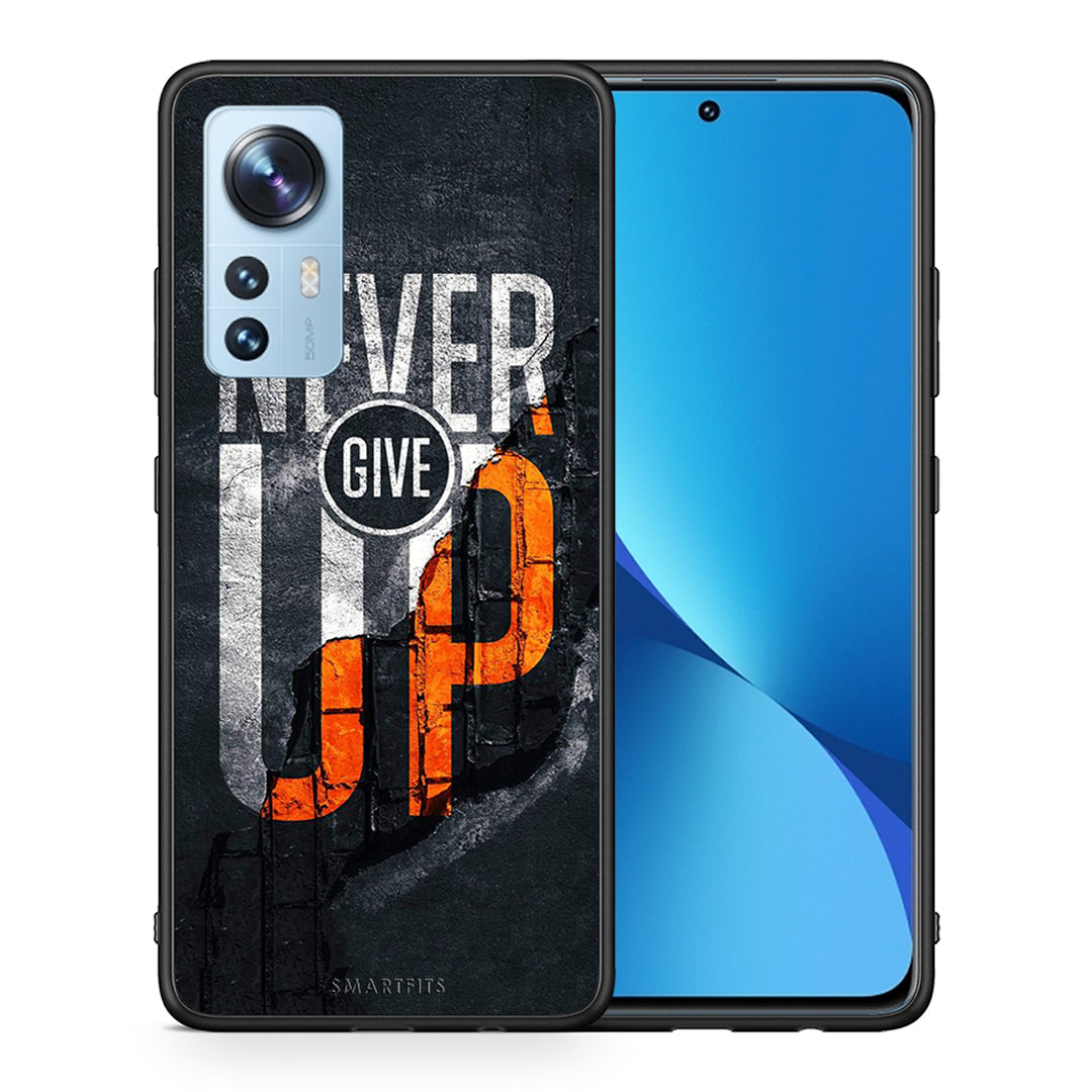 Θήκη Αγίου Βαλεντίνου Xiaomi 12 / 12X 5G Never Give Up από τη Smartfits με σχέδιο στο πίσω μέρος και μαύρο περίβλημα | Xiaomi 12 / 12X 5G Never Give Up case with colorful back and black bezels