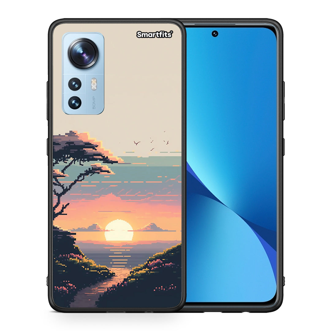 Θήκη Xiaomi 12 / 12X 5G Pixel Sunset από τη Smartfits με σχέδιο στο πίσω μέρος και μαύρο περίβλημα | Xiaomi 12 / 12X 5G Pixel Sunset case with colorful back and black bezels