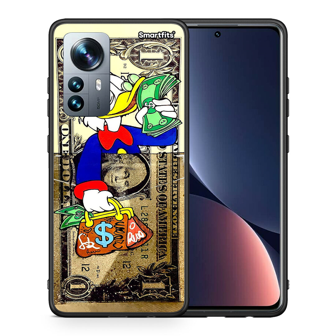 Θήκη Xiaomi 12 Pro Duck Money από τη Smartfits με σχέδιο στο πίσω μέρος και μαύρο περίβλημα | Xiaomi 12 Pro Duck Money case with colorful back and black bezels