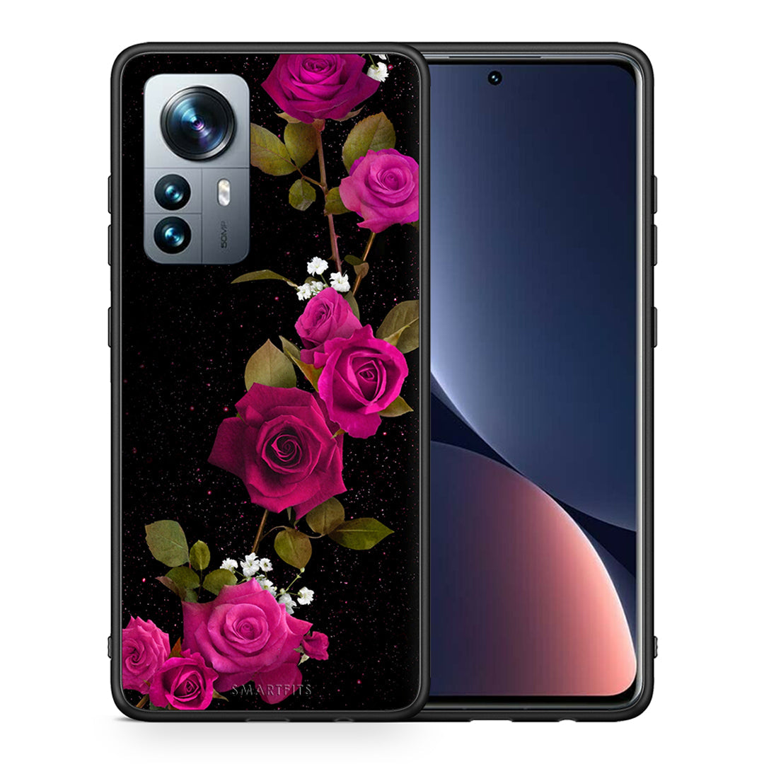 Θήκη Xiaomi 12 Pro Red Roses Flower από τη Smartfits με σχέδιο στο πίσω μέρος και μαύρο περίβλημα | Xiaomi 12 Pro Red Roses Flower case with colorful back and black bezels