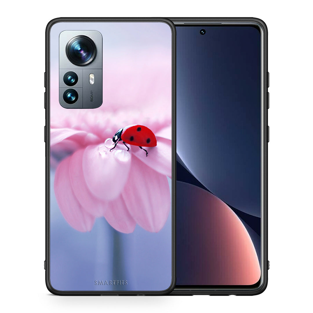 Θήκη Xiaomi 12 Pro Ladybug Flower από τη Smartfits με σχέδιο στο πίσω μέρος και μαύρο περίβλημα | Xiaomi 12 Pro Ladybug Flower case with colorful back and black bezels