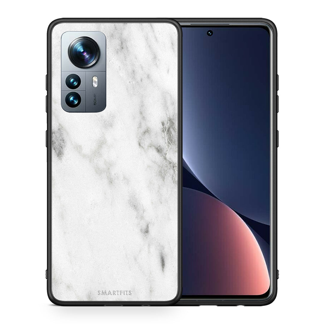 Θήκη Xiaomi 12 Pro White Marble από τη Smartfits με σχέδιο στο πίσω μέρος και μαύρο περίβλημα | Xiaomi 12 Pro White Marble case with colorful back and black bezels