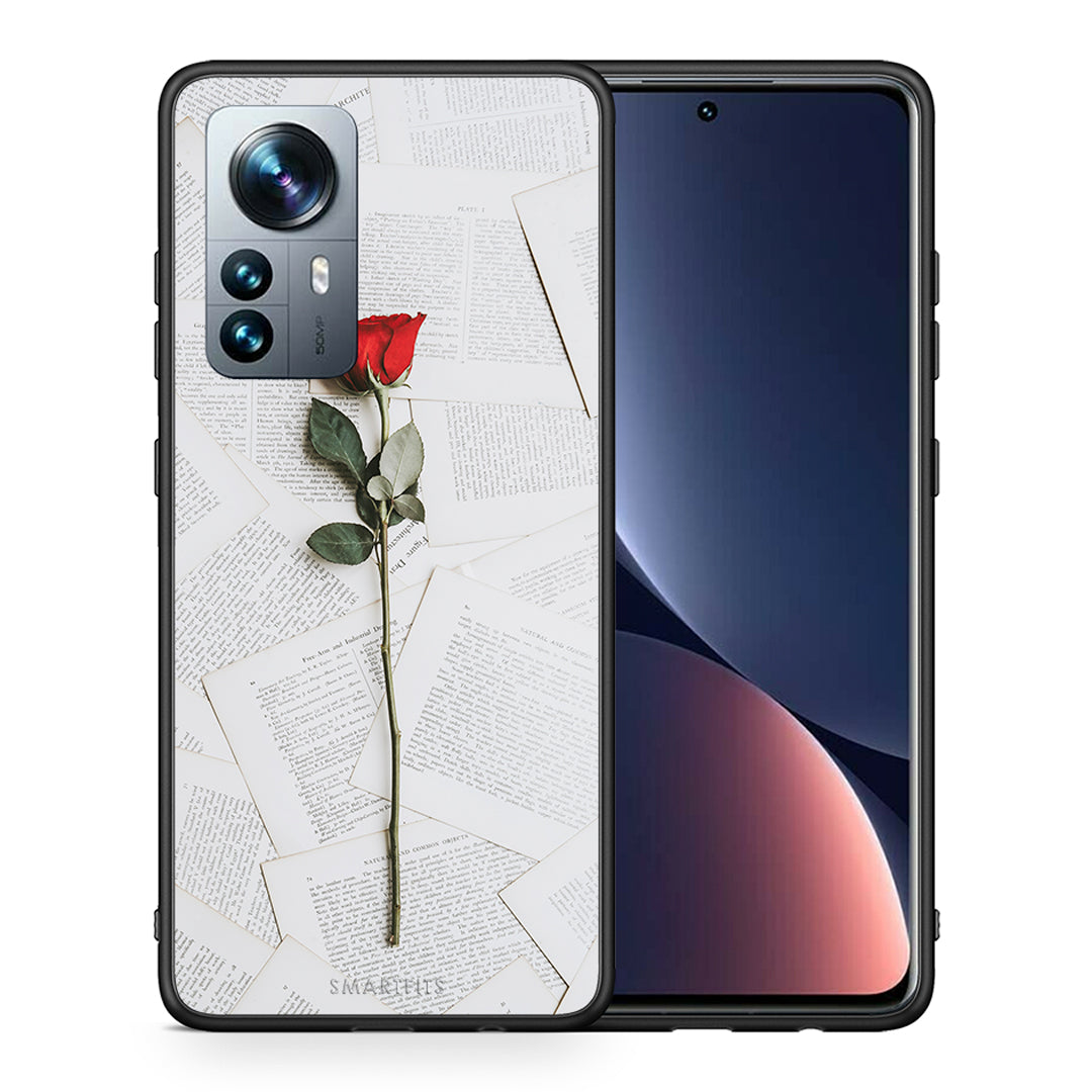 Θήκη Xiaomi 12 Pro Red Rose από τη Smartfits με σχέδιο στο πίσω μέρος και μαύρο περίβλημα | Xiaomi 12 Pro Red Rose case with colorful back and black bezels