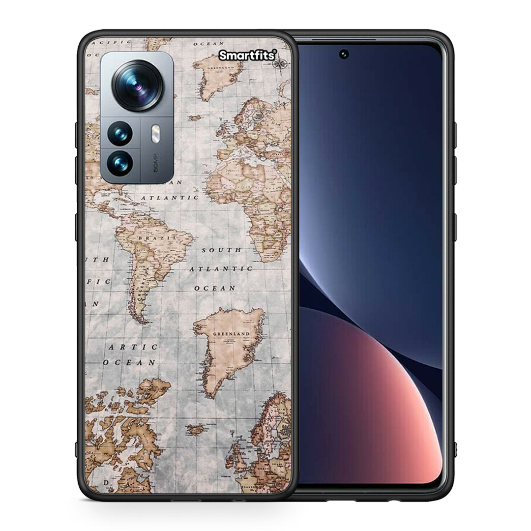 Θήκη Xiaomi 12 Pro World Map από τη Smartfits με σχέδιο στο πίσω μέρος και μαύρο περίβλημα | Xiaomi 12 Pro World Map case with colorful back and black bezels