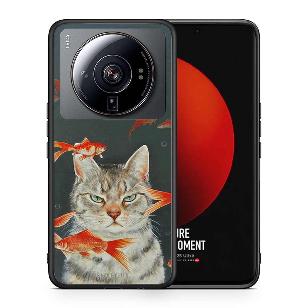 Θήκη Xiaomi 12S Ultra Cat Goldfish από τη Smartfits με σχέδιο στο πίσω μέρος και μαύρο περίβλημα | Xiaomi 12S Ultra Cat Goldfish case with colorful back and black bezels