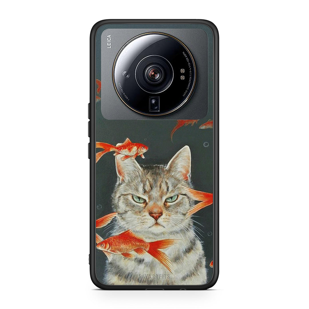 Xiaomi 12S Ultra Cat Goldfish θήκη από τη Smartfits με σχέδιο στο πίσω μέρος και μαύρο περίβλημα | Smartphone case with colorful back and black bezels by Smartfits