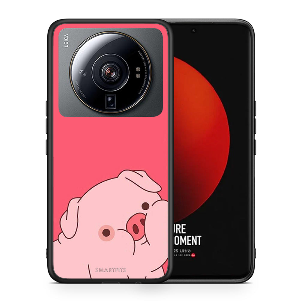 Θήκη Αγίου Βαλεντίνου Xiaomi 12S Ultra Pig Love 1 από τη Smartfits με σχέδιο στο πίσω μέρος και μαύρο περίβλημα | Xiaomi 12S Ultra Pig Love 1 case with colorful back and black bezels
