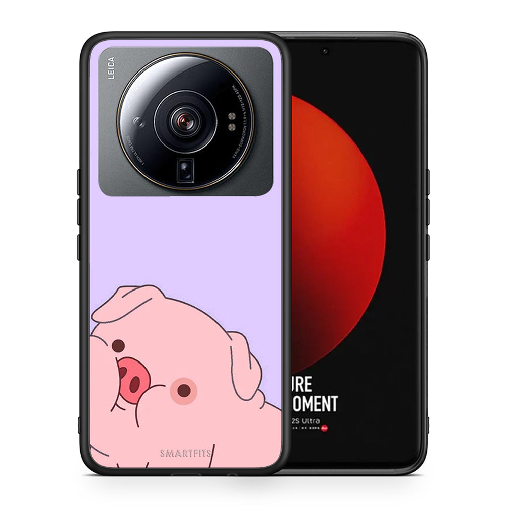 Θήκη Αγίου Βαλεντίνου Xiaomi 12S Ultra Pig Love 2 από τη Smartfits με σχέδιο στο πίσω μέρος και μαύρο περίβλημα | Xiaomi 12S Ultra Pig Love 2 case with colorful back and black bezels