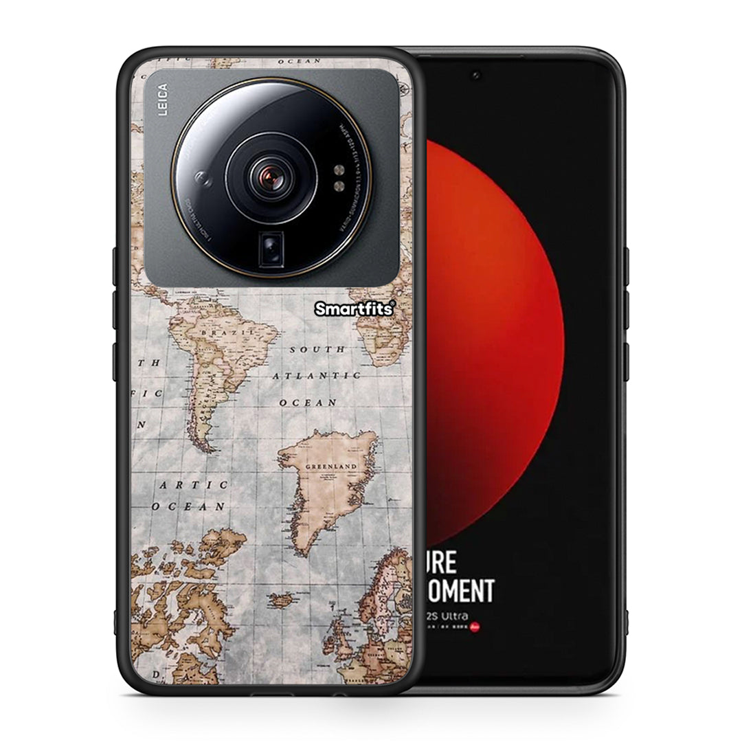 Θήκη Xiaomi 12S Ultra World Map από τη Smartfits με σχέδιο στο πίσω μέρος και μαύρο περίβλημα | Xiaomi 12S Ultra World Map case with colorful back and black bezels