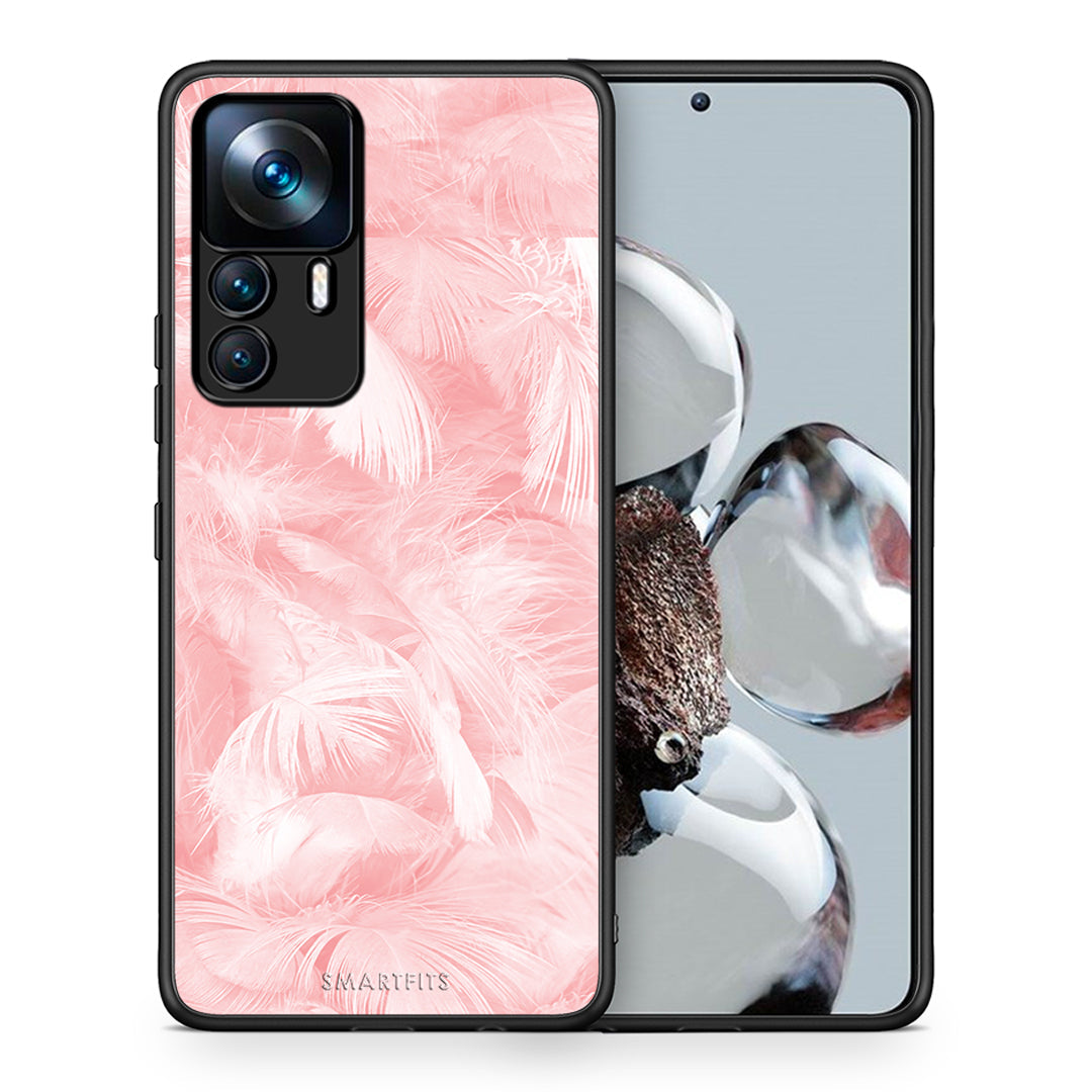 Θήκη Xiaomi 12T / 12T Pro / K50 Ultra Pink Feather Boho από τη Smartfits με σχέδιο στο πίσω μέρος και μαύρο περίβλημα | Xiaomi 12T / 12T Pro / K50 Ultra Pink Feather Boho case with colorful back and black bezels