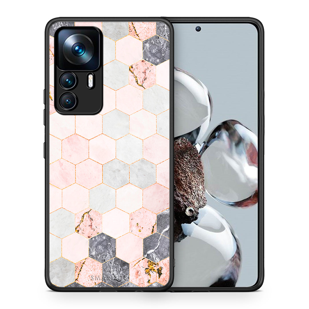 Θήκη Xiaomi 12T / 12T Pro / K50 Ultra Hexagon Pink Marble από τη Smartfits με σχέδιο στο πίσω μέρος και μαύρο περίβλημα | Xiaomi 12T / 12T Pro / K50 Ultra Hexagon Pink Marble case with colorful back and black bezels