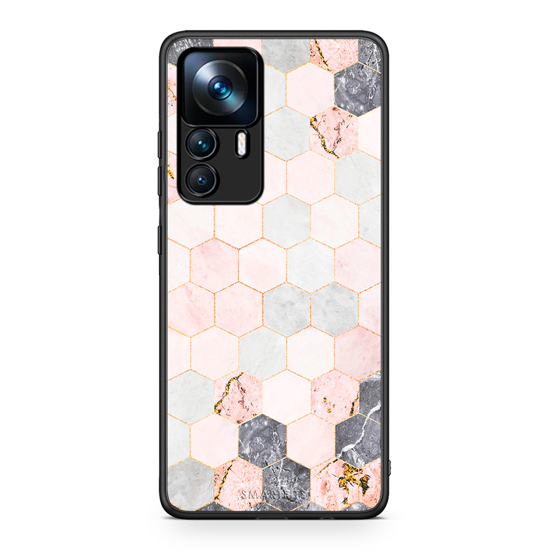 4 - Xiaomi 12T / 12T Pro / K50 Ultra Hexagon Pink Marble case, cover, bumper