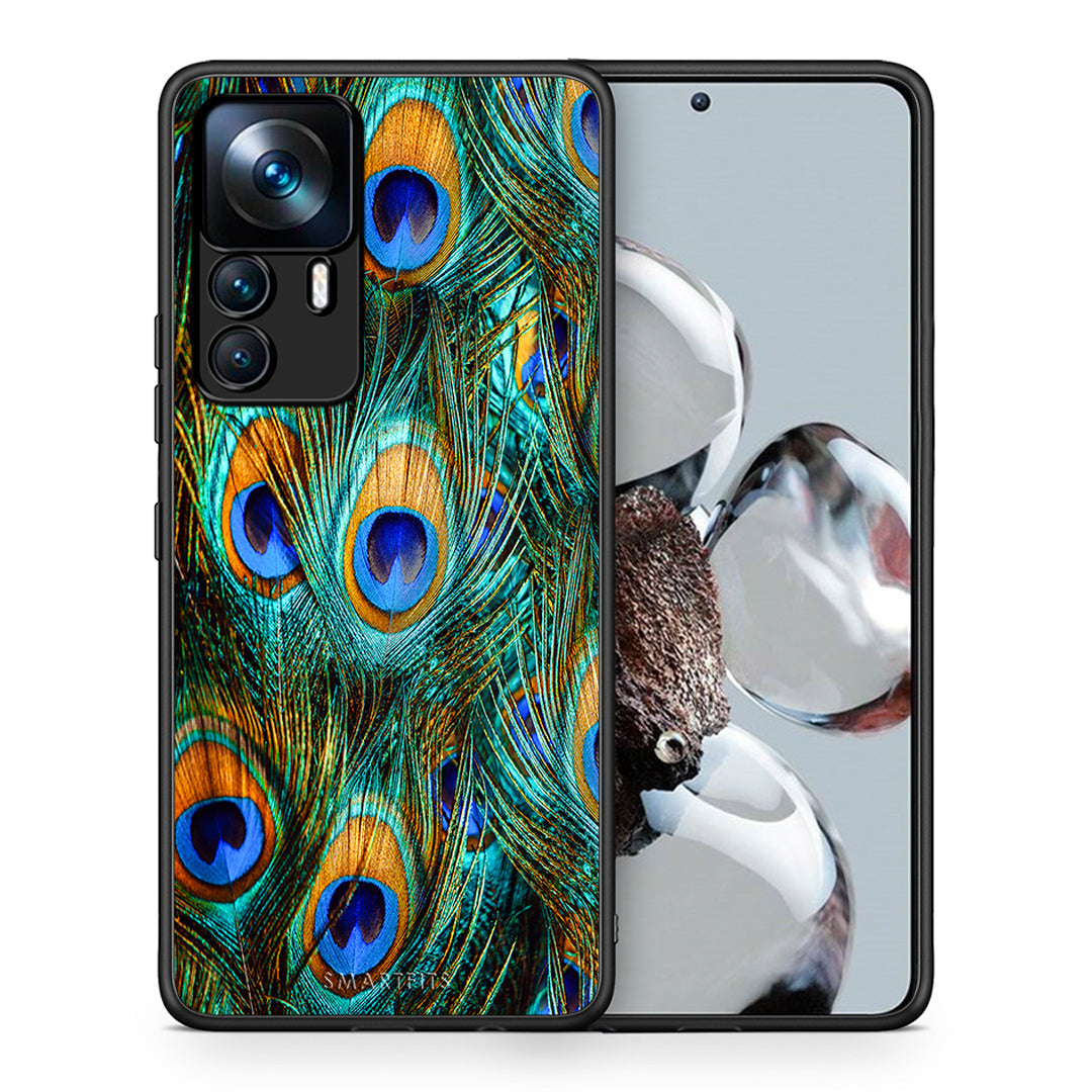 Θήκη Xiaomi 12T / 12T Pro / K50 Ultra Real Peacock Feathers από τη Smartfits με σχέδιο στο πίσω μέρος και μαύρο περίβλημα | Xiaomi 12T / 12T Pro / K50 Ultra Real Peacock Feathers case with colorful back and black bezels