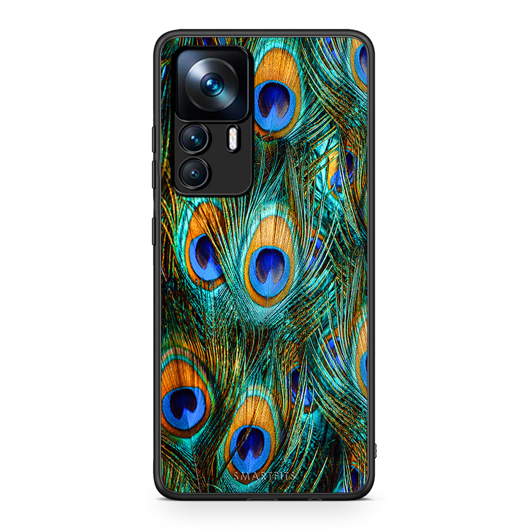 Xiaomi 12T / 12T Pro / K50 Ultra Real Peacock Feathers θήκη από τη Smartfits με σχέδιο στο πίσω μέρος και μαύρο περίβλημα | Smartphone case with colorful back and black bezels by Smartfits