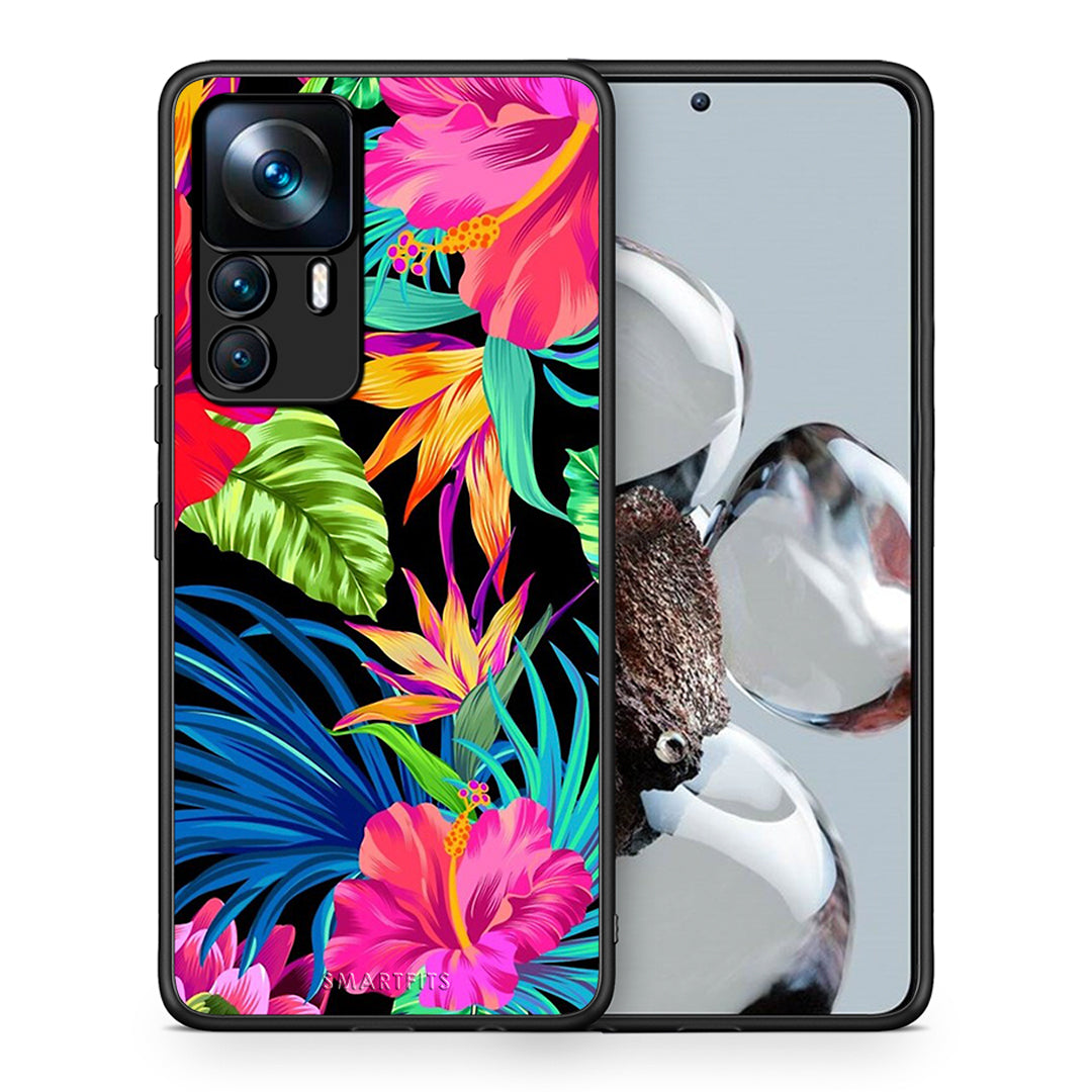 Θήκη Xiaomi 12T / 12T Pro / K50 Ultra Tropical Flowers από τη Smartfits με σχέδιο στο πίσω μέρος και μαύρο περίβλημα | Xiaomi 12T / 12T Pro / K50 Ultra Tropical Flowers case with colorful back and black bezels