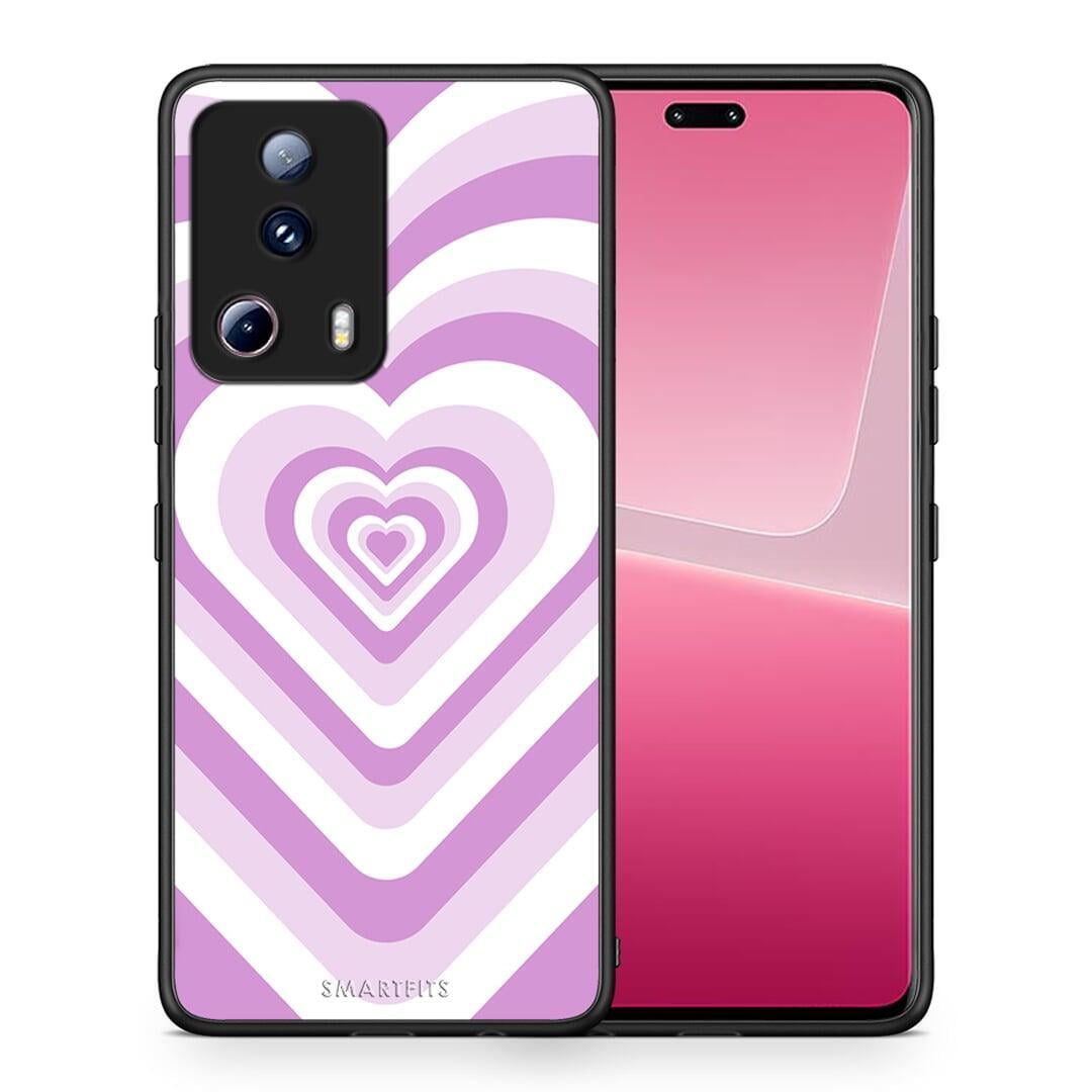 Θήκη Xiaomi 13 Lite 5G Lilac Hearts από τη Smartfits με σχέδιο στο πίσω μέρος και μαύρο περίβλημα | Xiaomi 13 Lite 5G Lilac Hearts Case with Colorful Back and Black Bezels