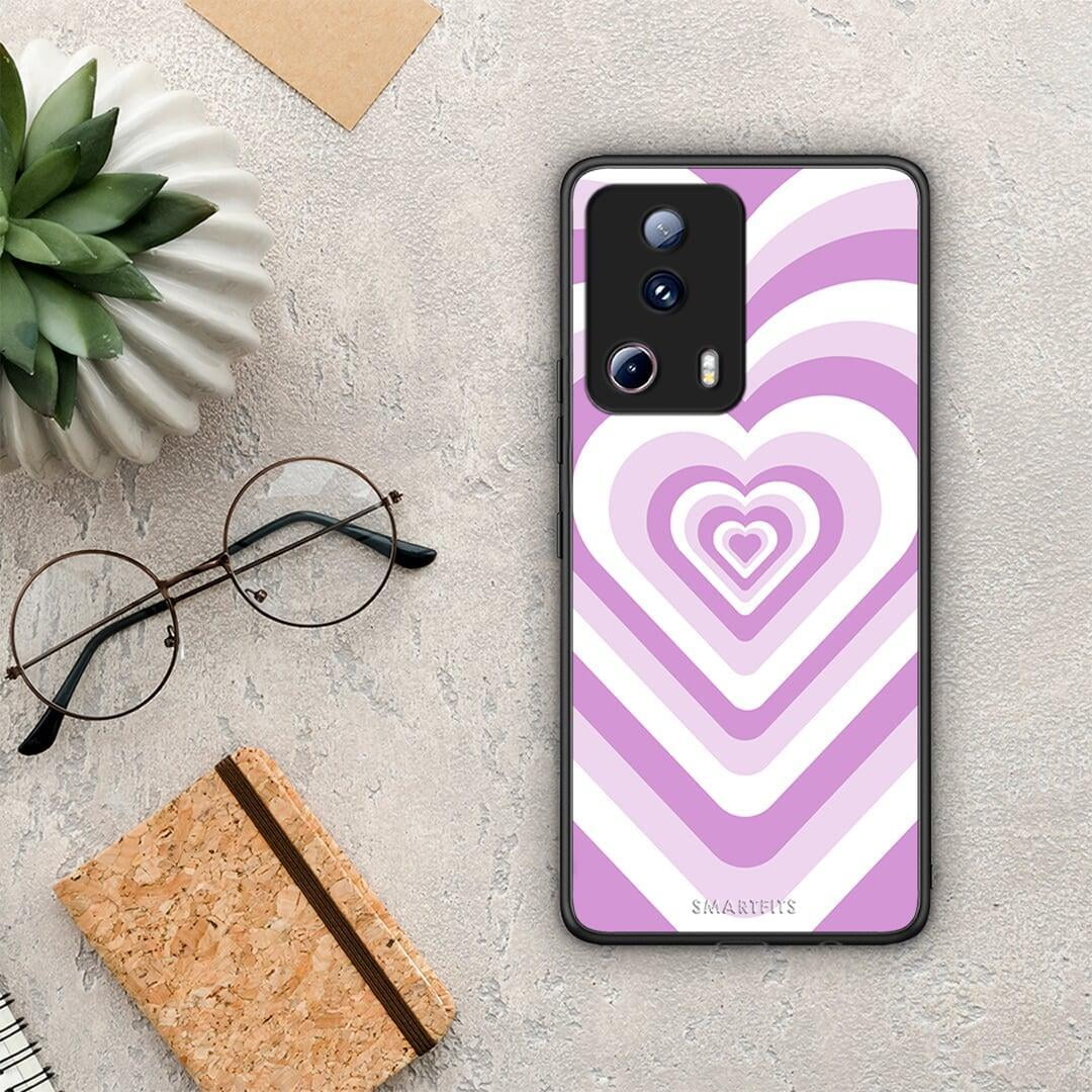 Θήκη Xiaomi 13 Lite 5G Lilac Hearts από τη Smartfits με σχέδιο στο πίσω μέρος και μαύρο περίβλημα | Xiaomi 13 Lite 5G Lilac Hearts Case with Colorful Back and Black Bezels