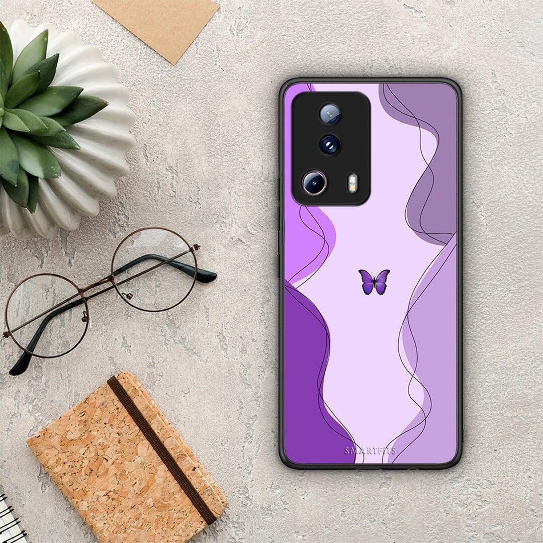 Θήκη Xiaomi 13 Lite 5G Purple Mariposa από τη Smartfits με σχέδιο στο πίσω μέρος και μαύρο περίβλημα | Xiaomi 13 Lite 5G Purple Mariposa Case with Colorful Back and Black Bezels