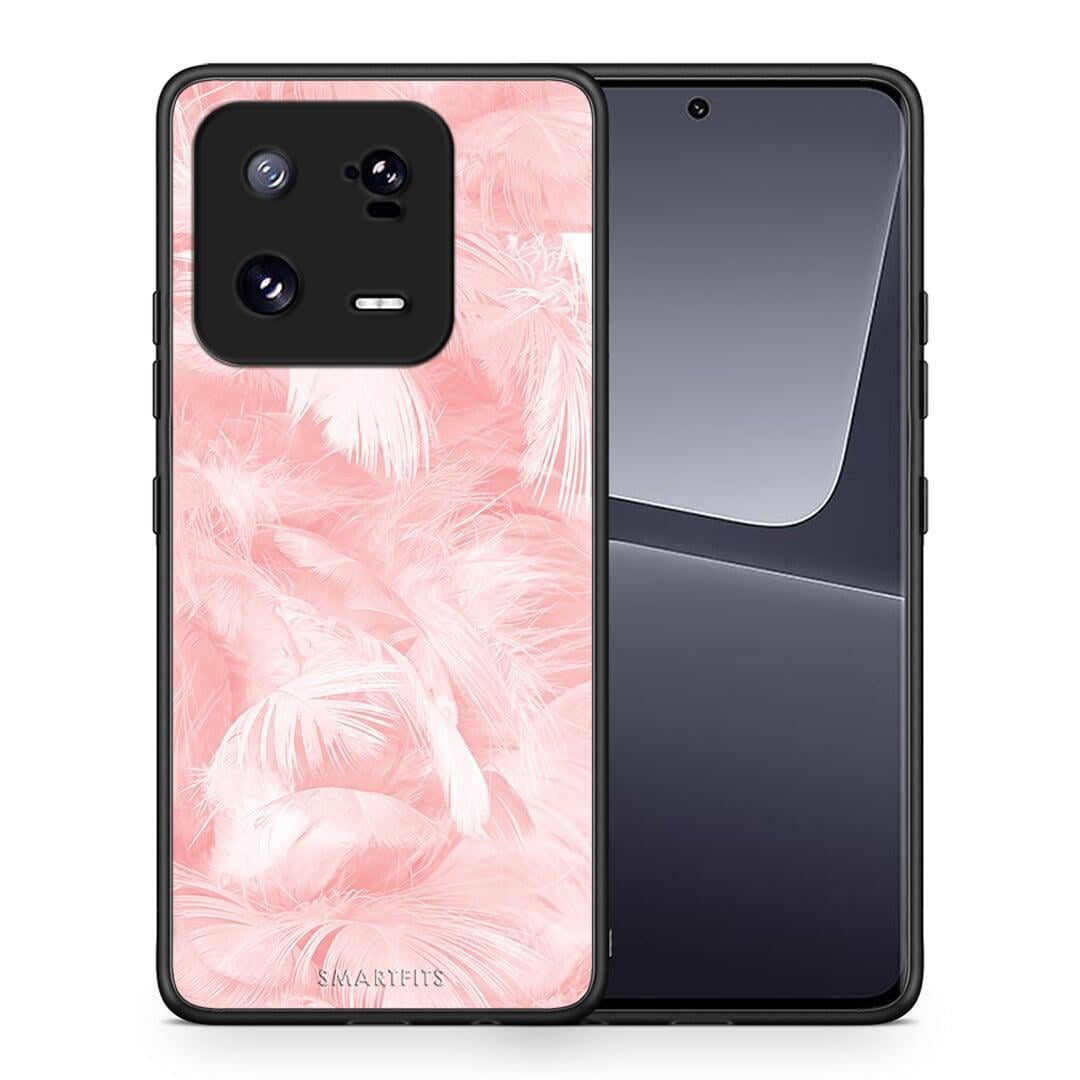 Θήκη Xiaomi 13 Boho Pink Feather από τη Smartfits με σχέδιο στο πίσω μέρος και μαύρο περίβλημα | Xiaomi 13 Boho Pink Feather Case with Colorful Back and Black Bezels