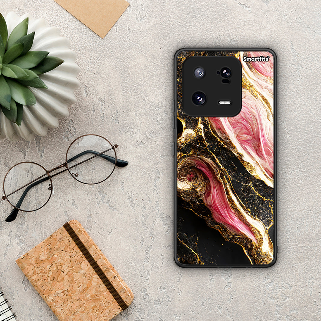 Θήκη Xiaomi 13 Glamorous Pink Marble από τη Smartfits με σχέδιο στο πίσω μέρος και μαύρο περίβλημα | Xiaomi 13 Glamorous Pink Marble Case with Colorful Back and Black Bezels