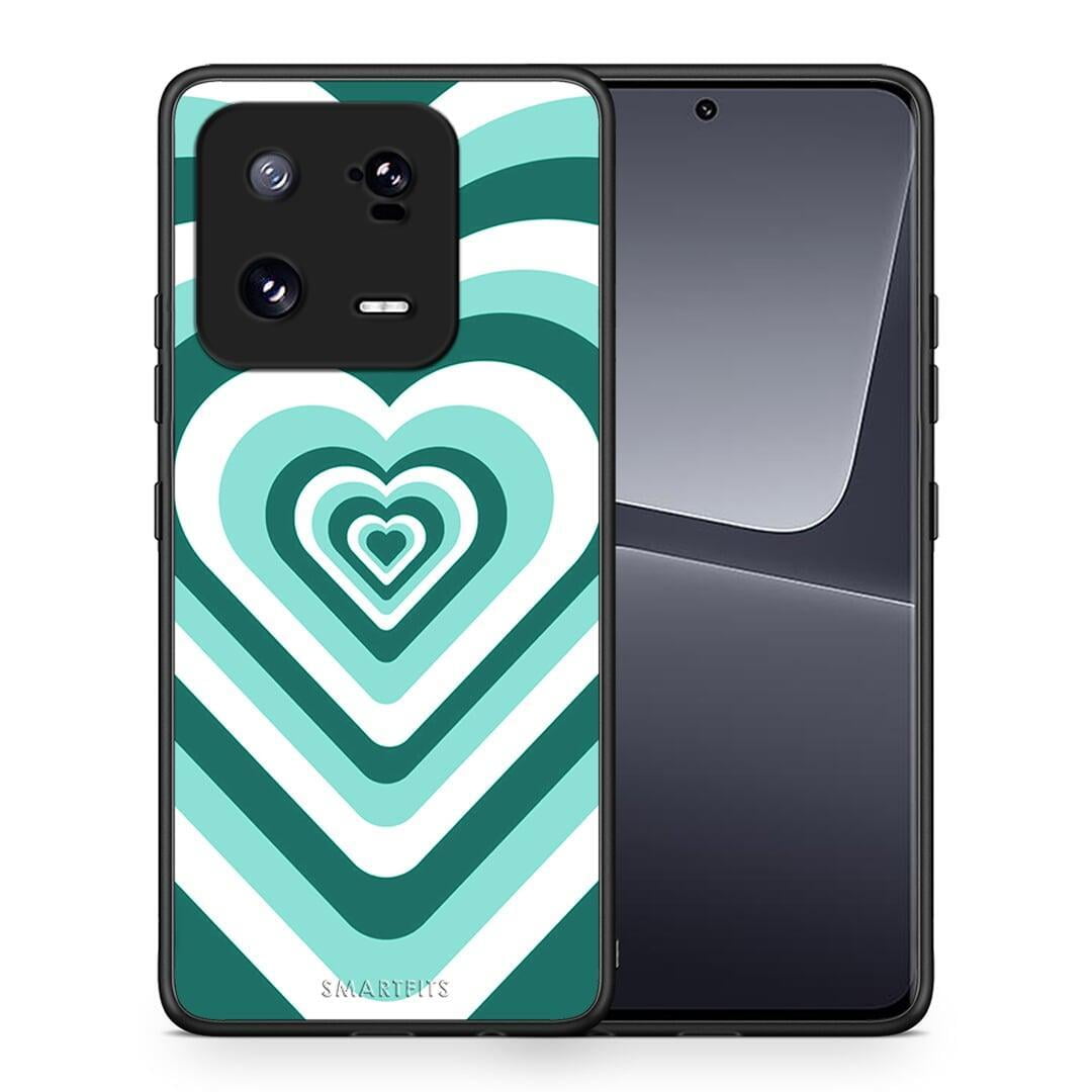 Θήκη Xiaomi 13 Pro Green Hearts από τη Smartfits με σχέδιο στο πίσω μέρος και μαύρο περίβλημα | Xiaomi 13 Pro Green Hearts Case with Colorful Back and Black Bezels