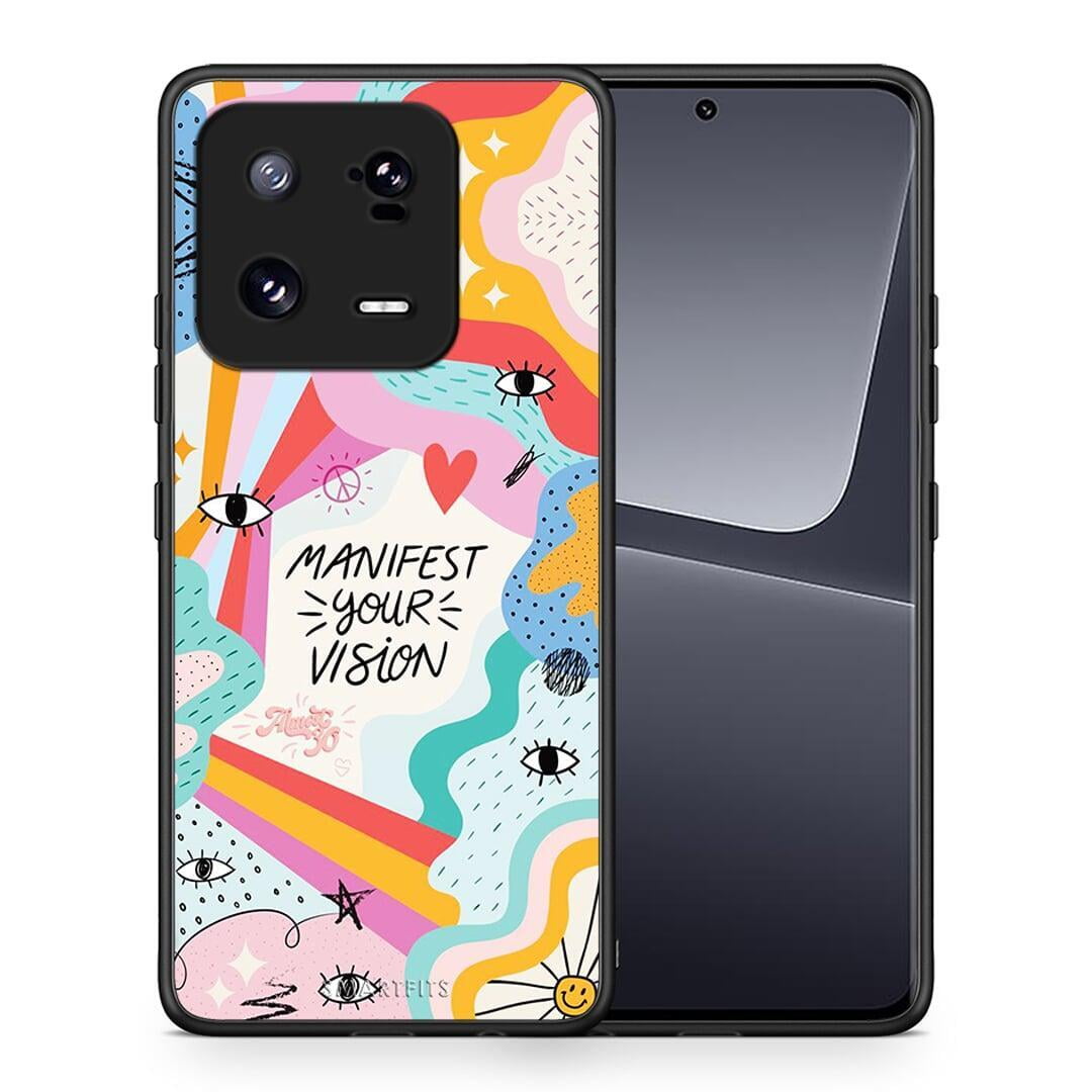 Θήκη Xiaomi 13 Pro Manifest Your Vision από τη Smartfits με σχέδιο στο πίσω μέρος και μαύρο περίβλημα | Xiaomi 13 Pro Manifest Your Vision Case with Colorful Back and Black Bezels